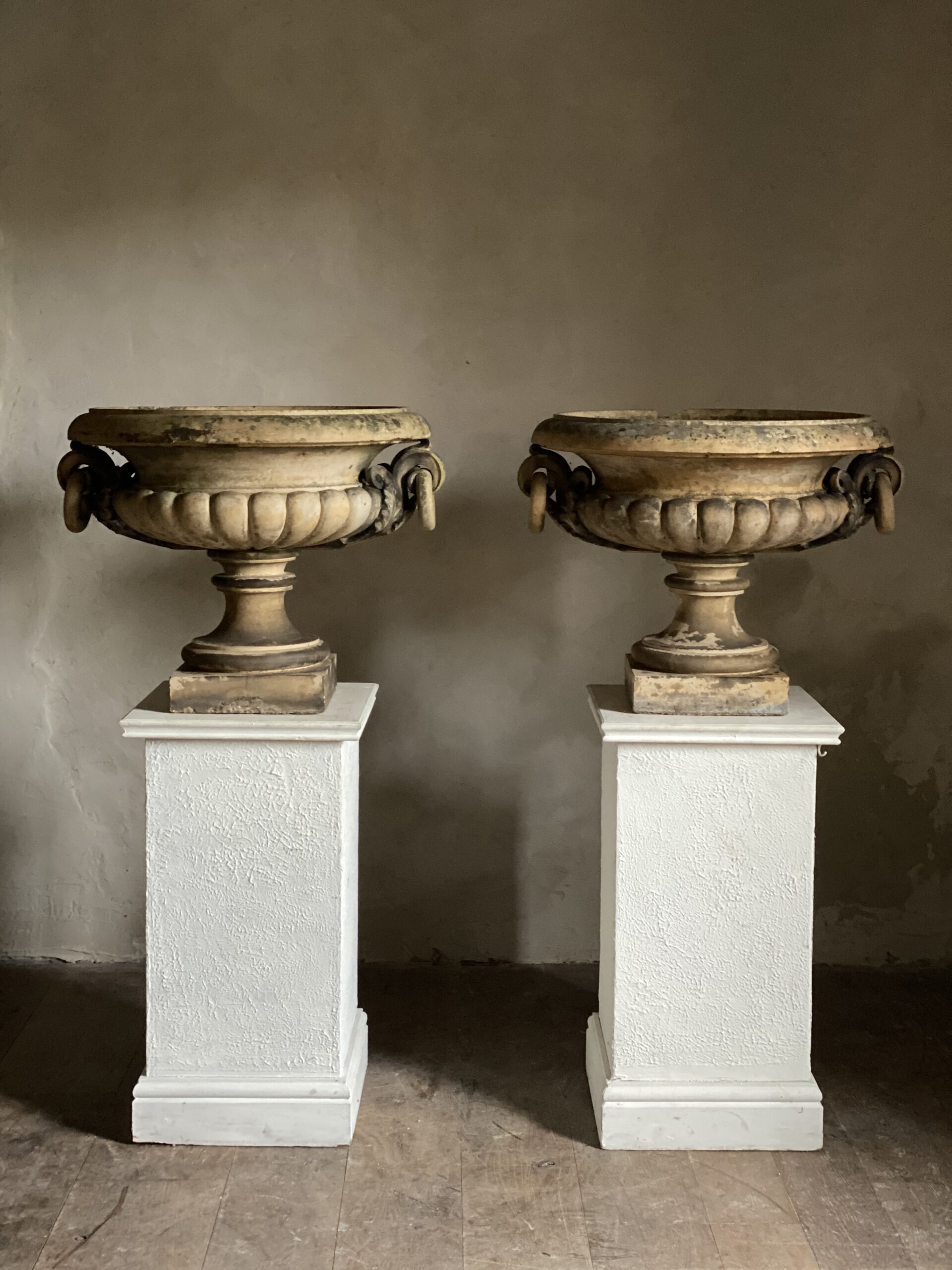 A pair of Buff Terracotta Urns image 12