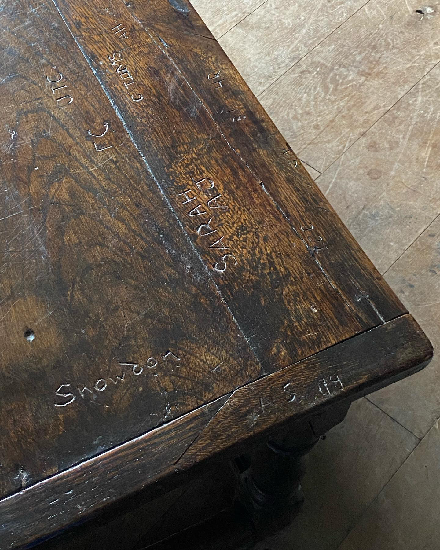 18thC Graffitied Oak Refectory Table image 11