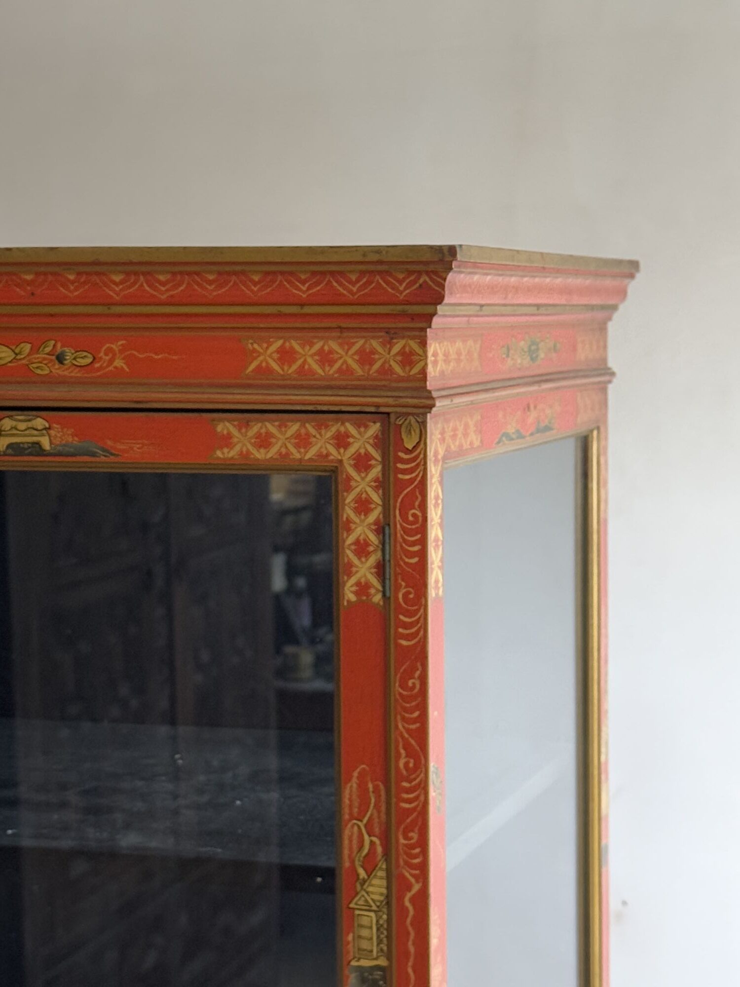 Red lacquered mahogany china cabinet image 6