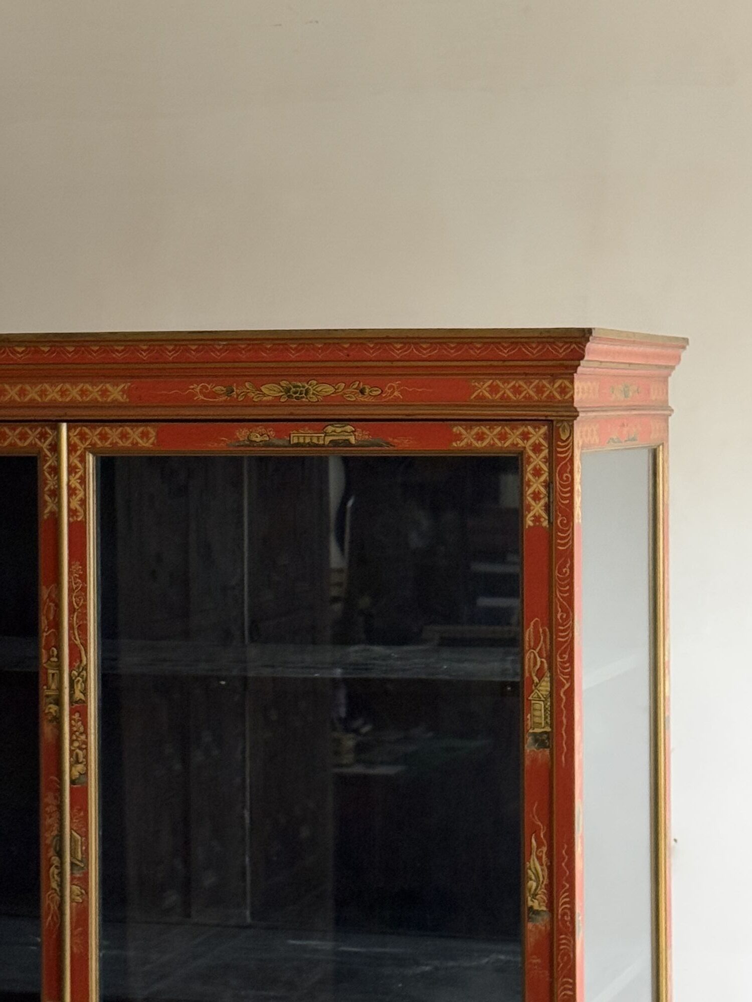 Red lacquered mahogany china cabinet image 7
