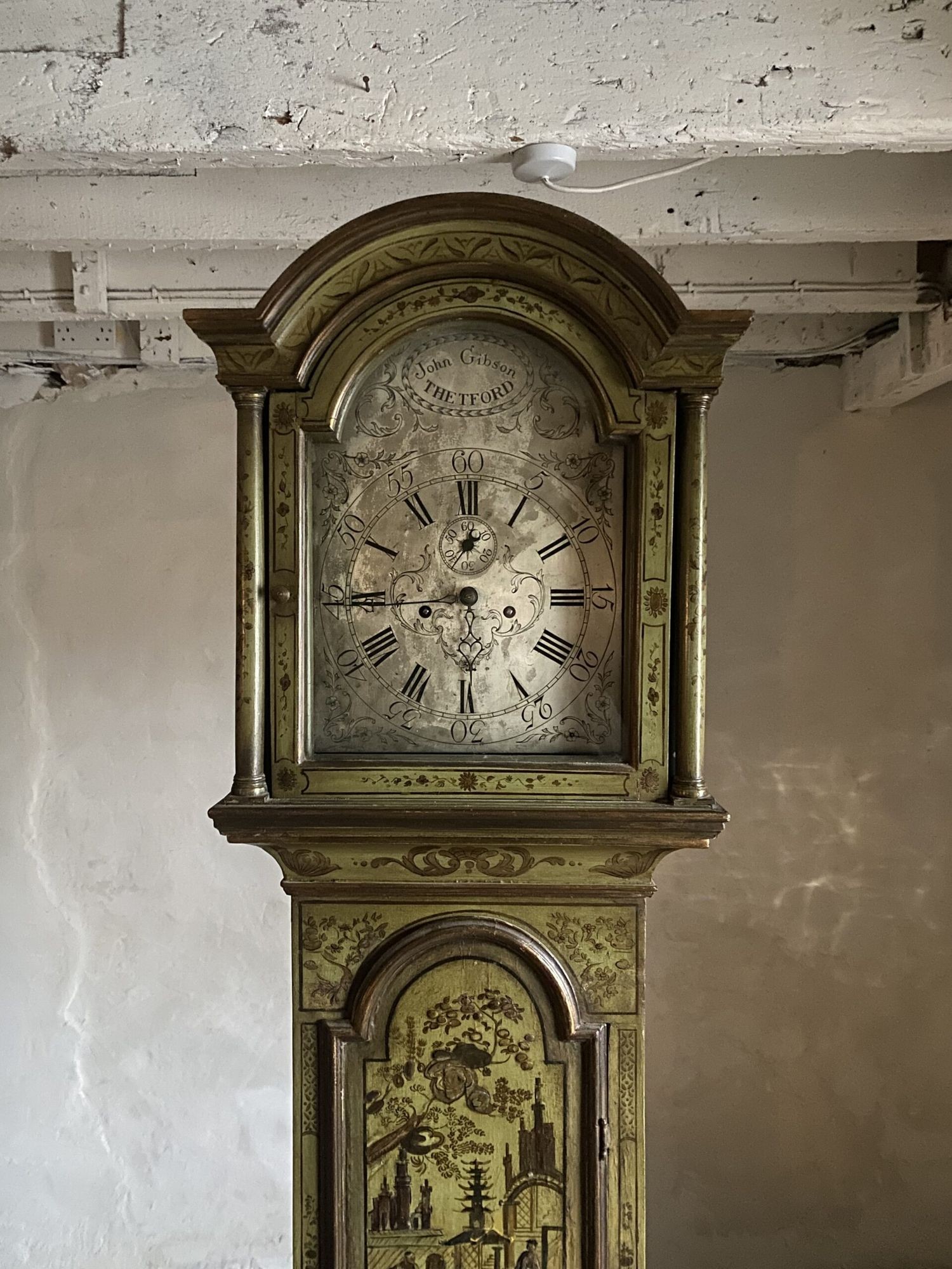 A green lacquered long case clock image 6