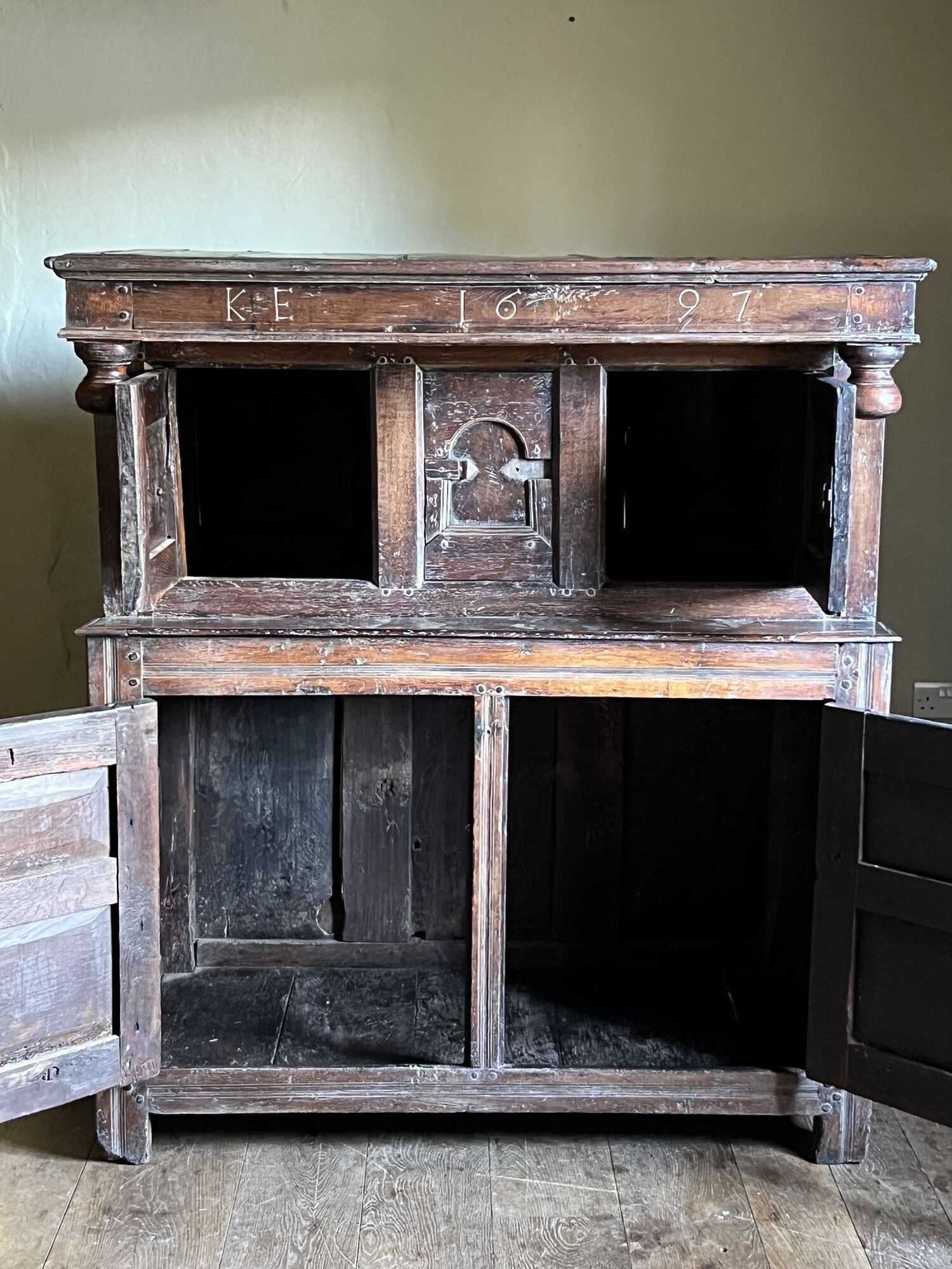 17thC Oak Press or Court Cupboard image 11