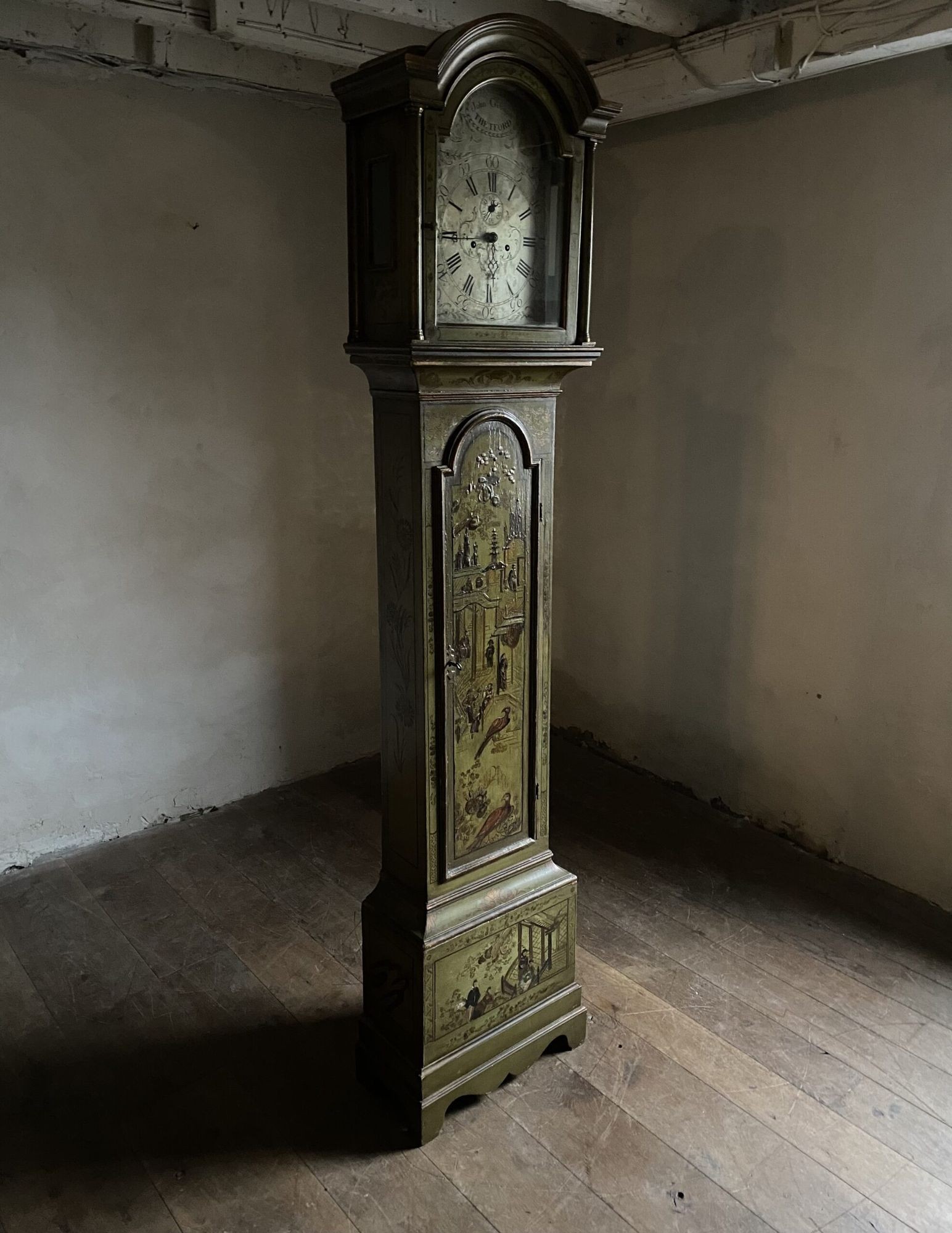 A green lacquered long case clock image 3