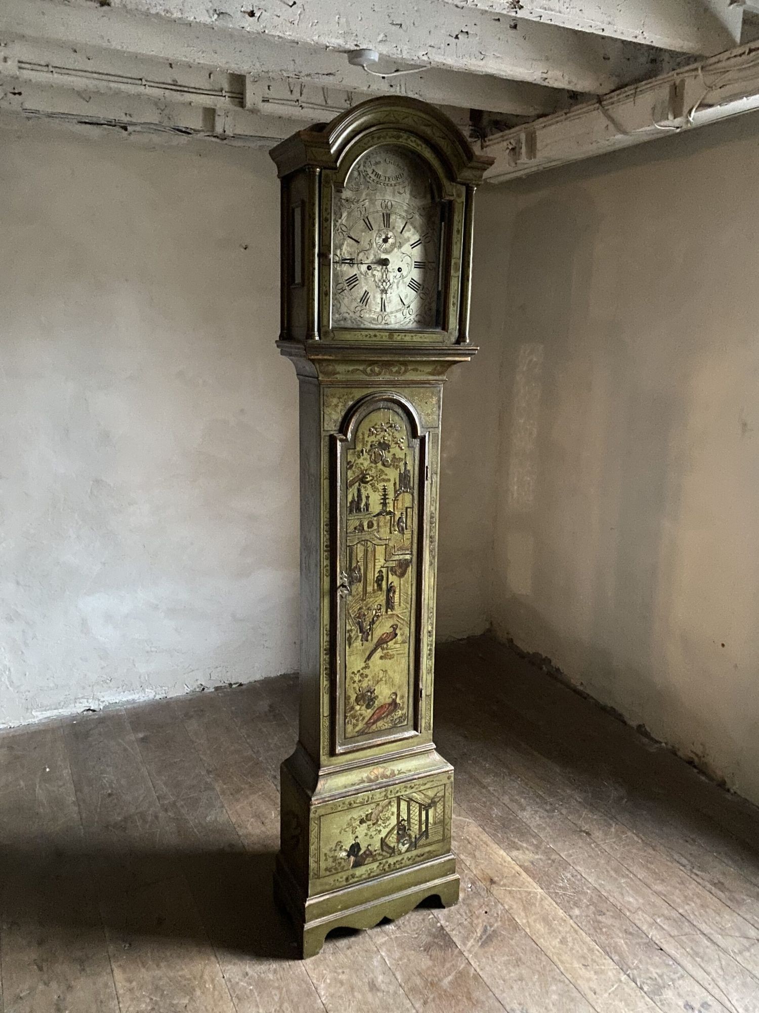 A green lacquered long case clock image 5